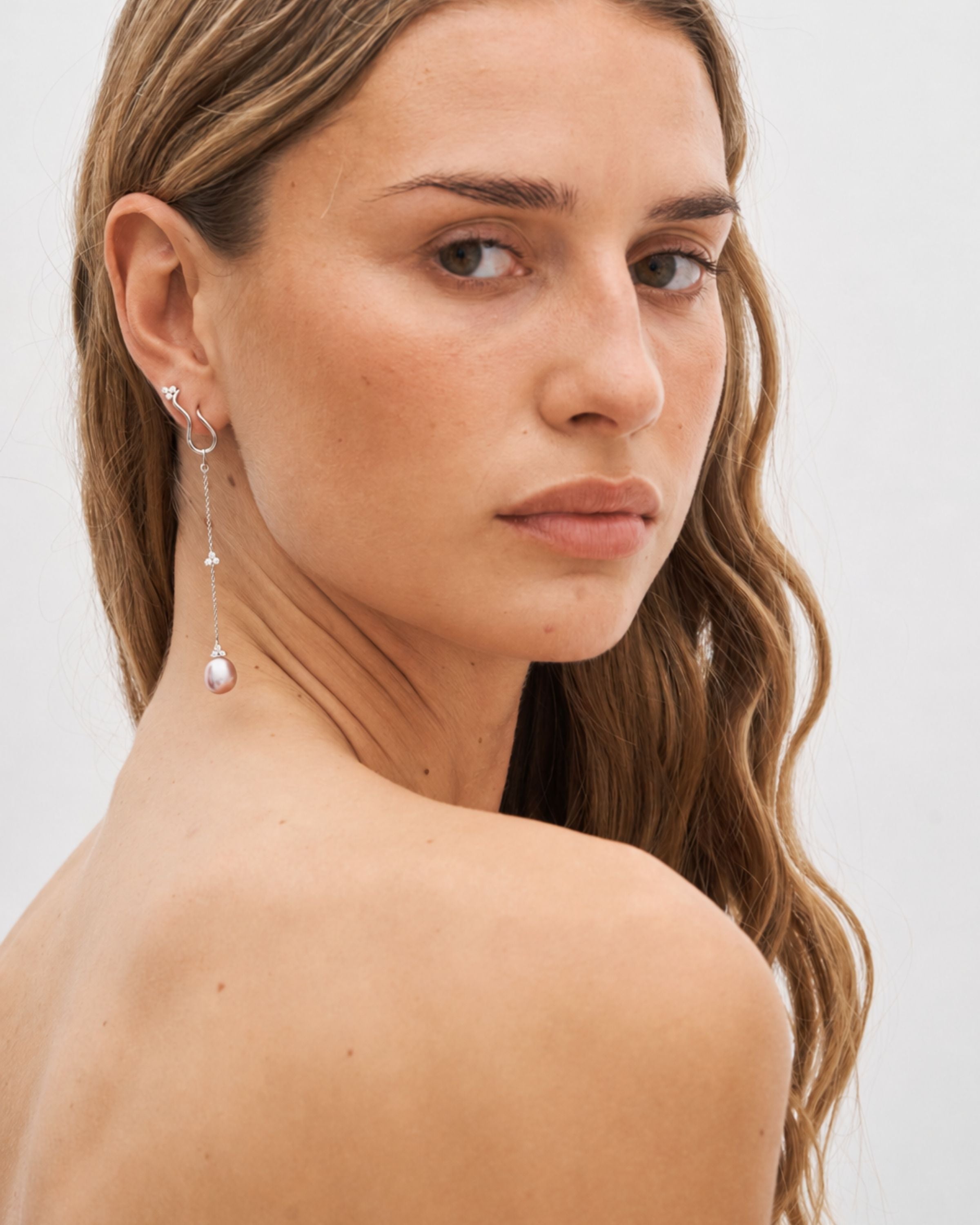 Fryd Pink Pearl Earring-Pendant L - 18kt White Gold