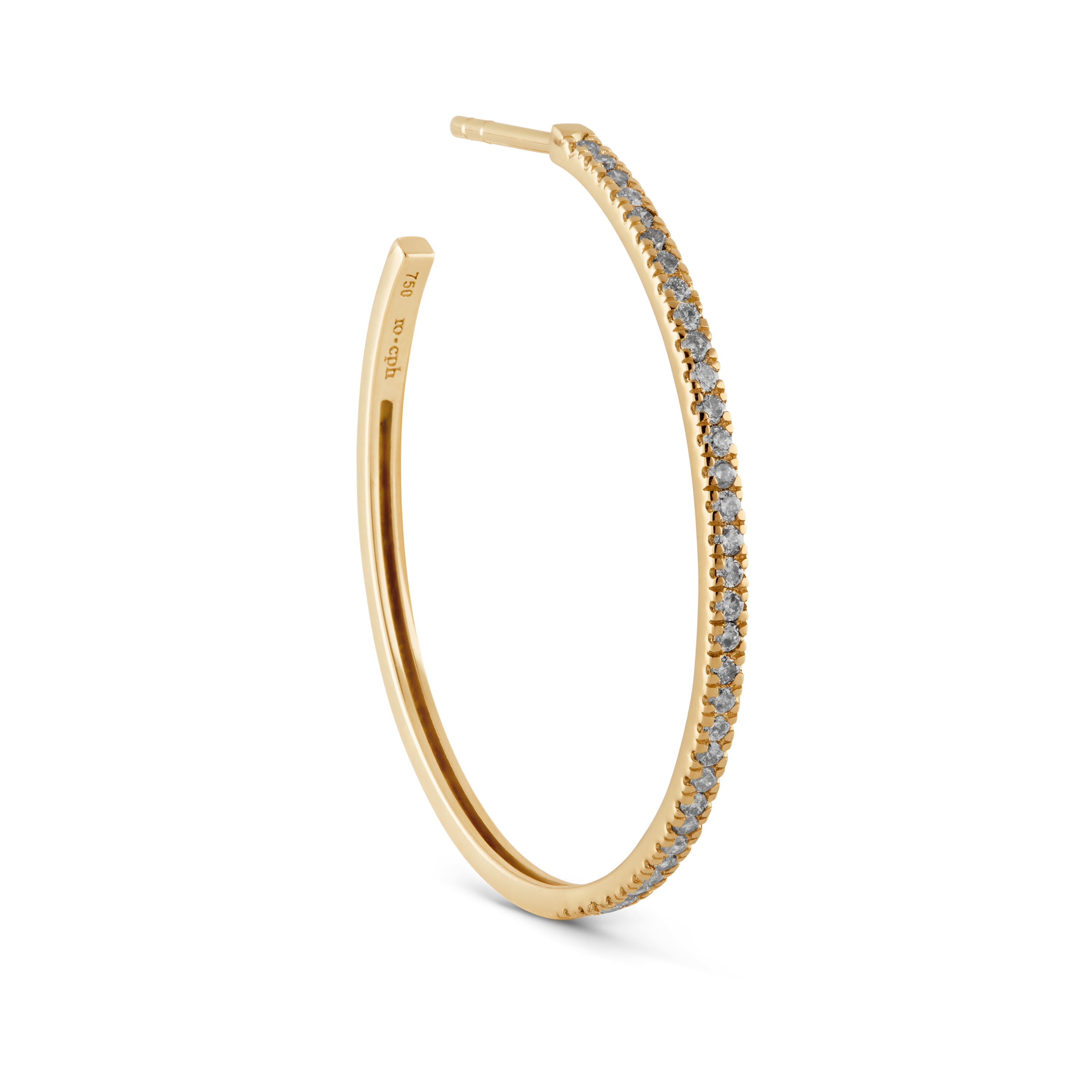 Rock Classic Grey Diamond Hoop L - 18kt Yellow Gold