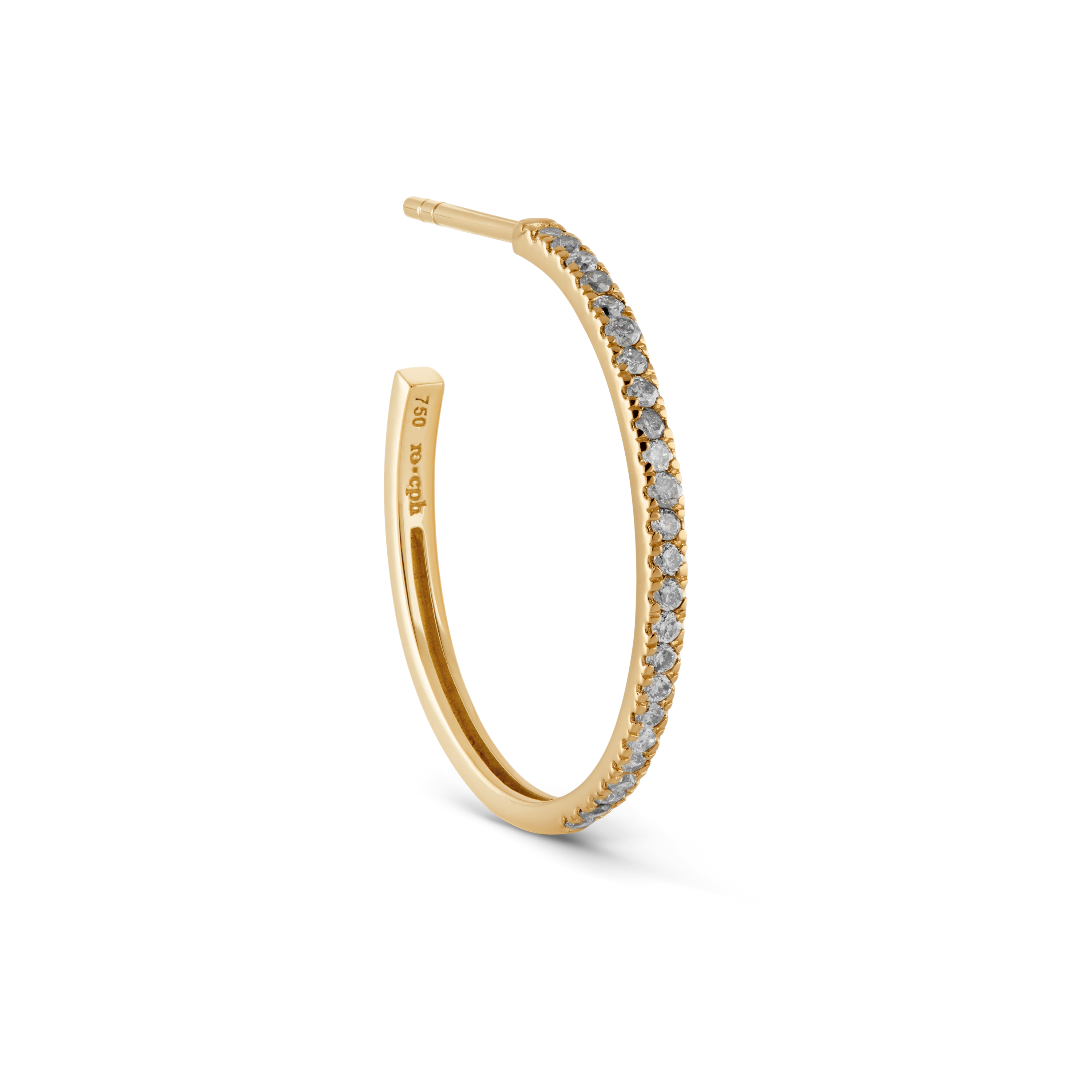 Rock Classic Grey Diamond Hoop M - 18kt Yellow Gold