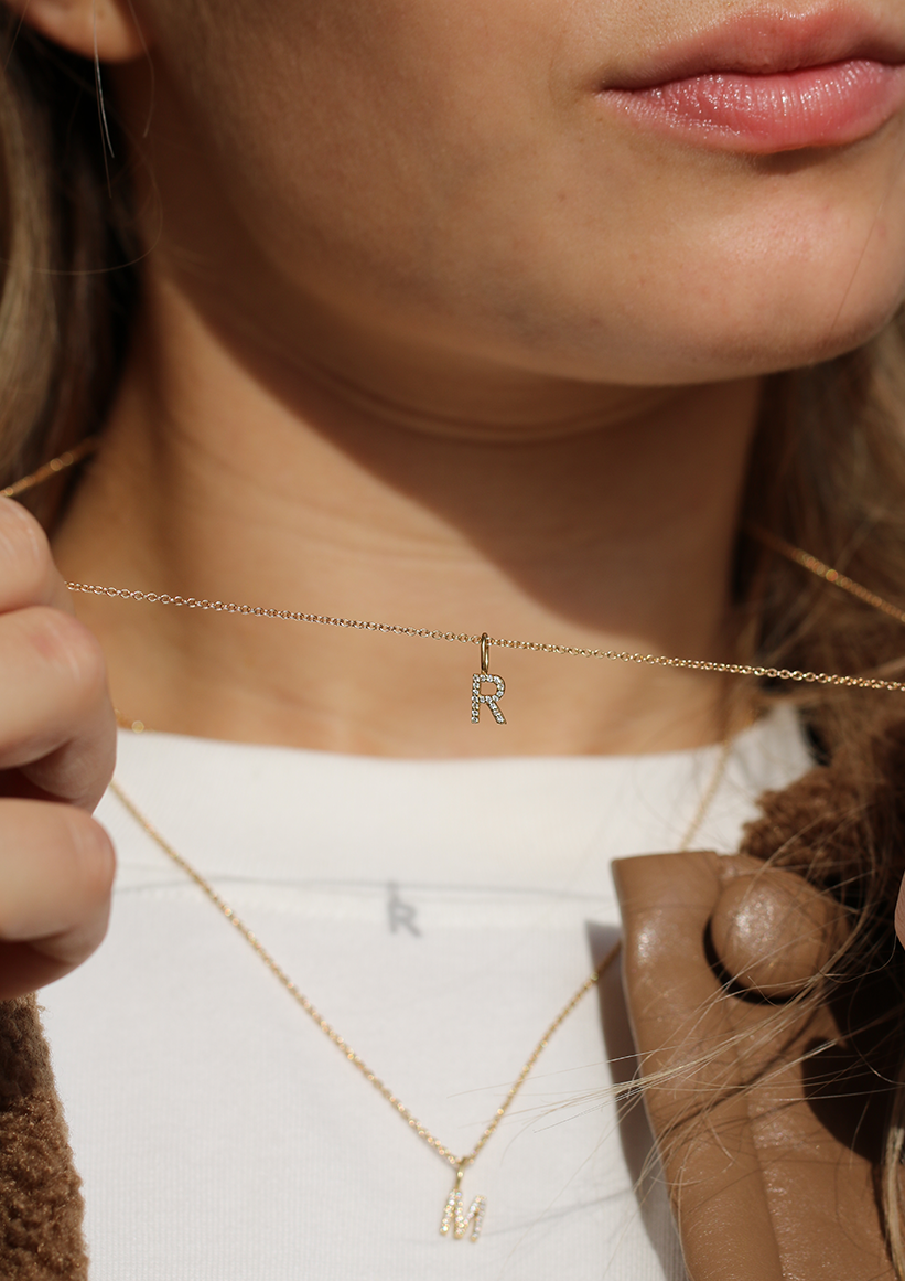 My R Diamond Pendant - 18kt White Gold