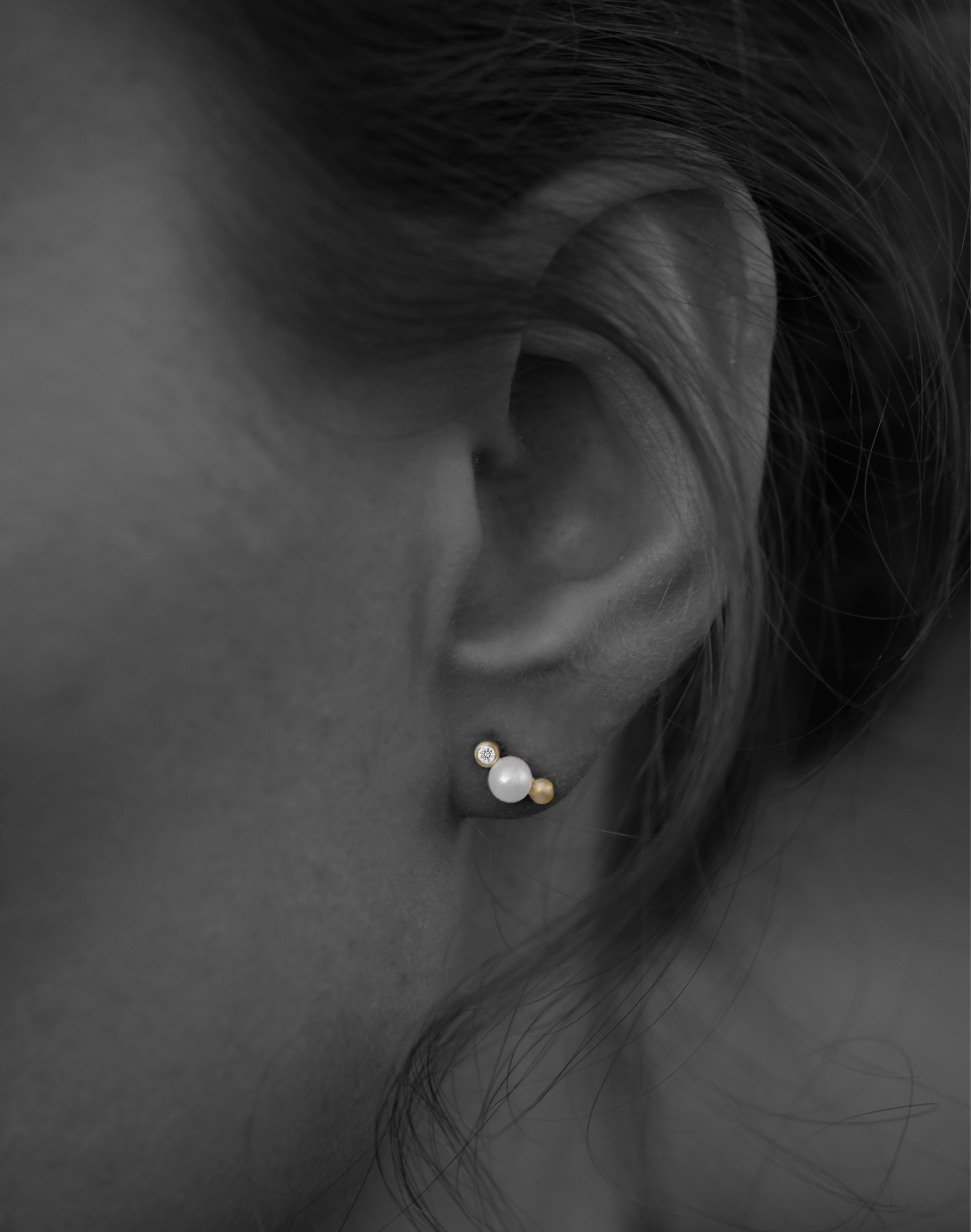 Orbit Dot Pearl Earring S Right - 18kt Yellow Gold