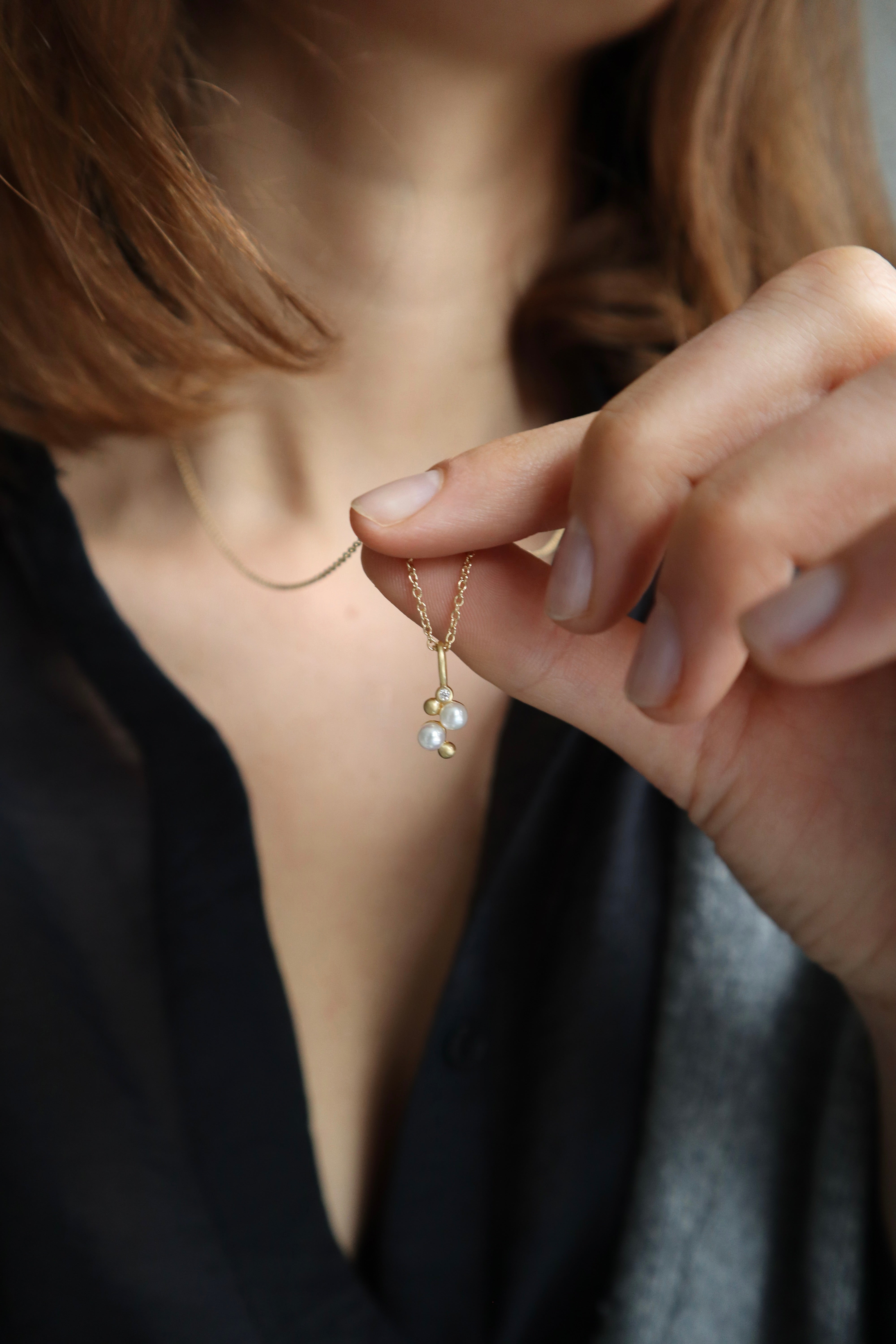 Orbit Dot Pearl Pendant - 18kt Yellow Gold