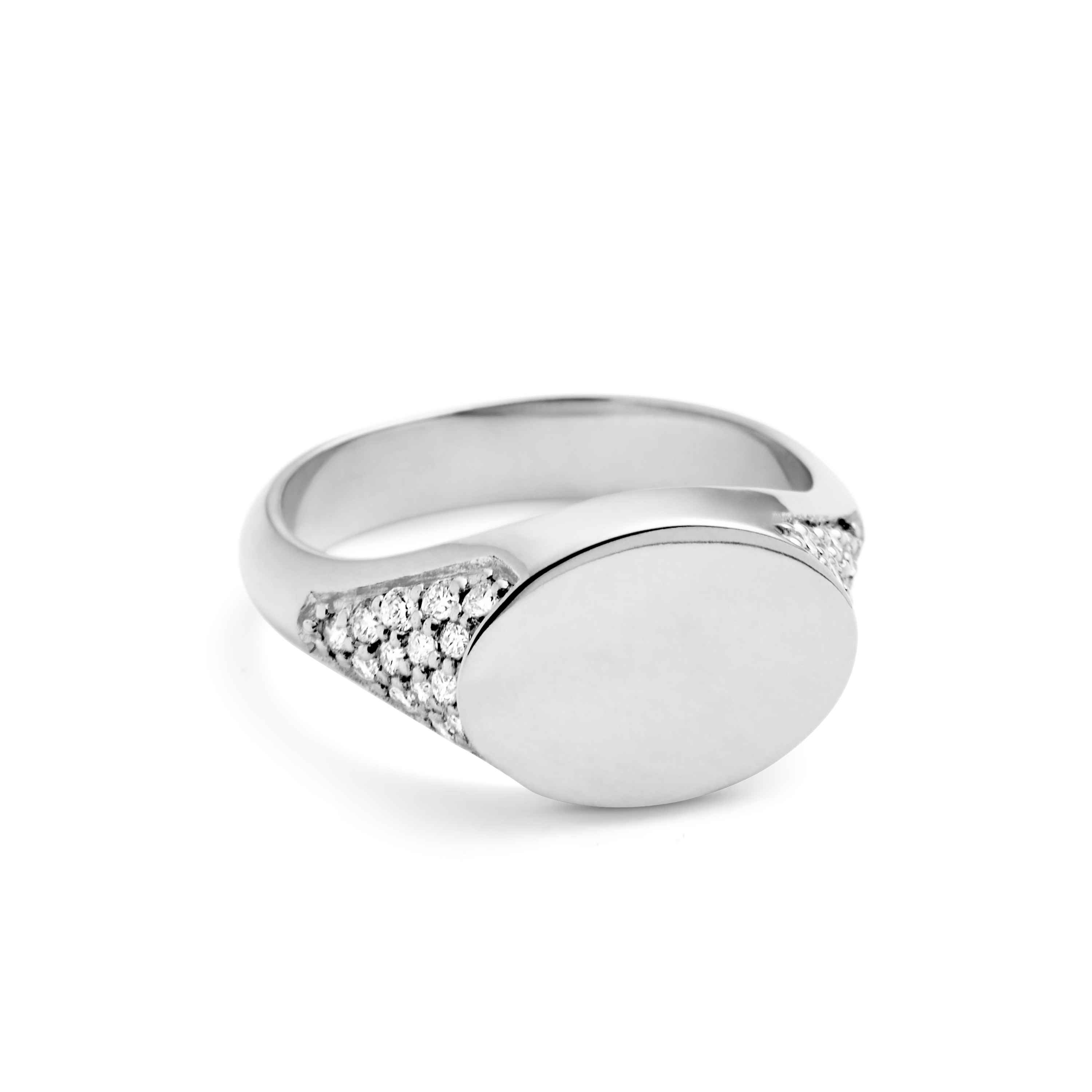 Signet Diamond Solid Ring - 18kt White Gold