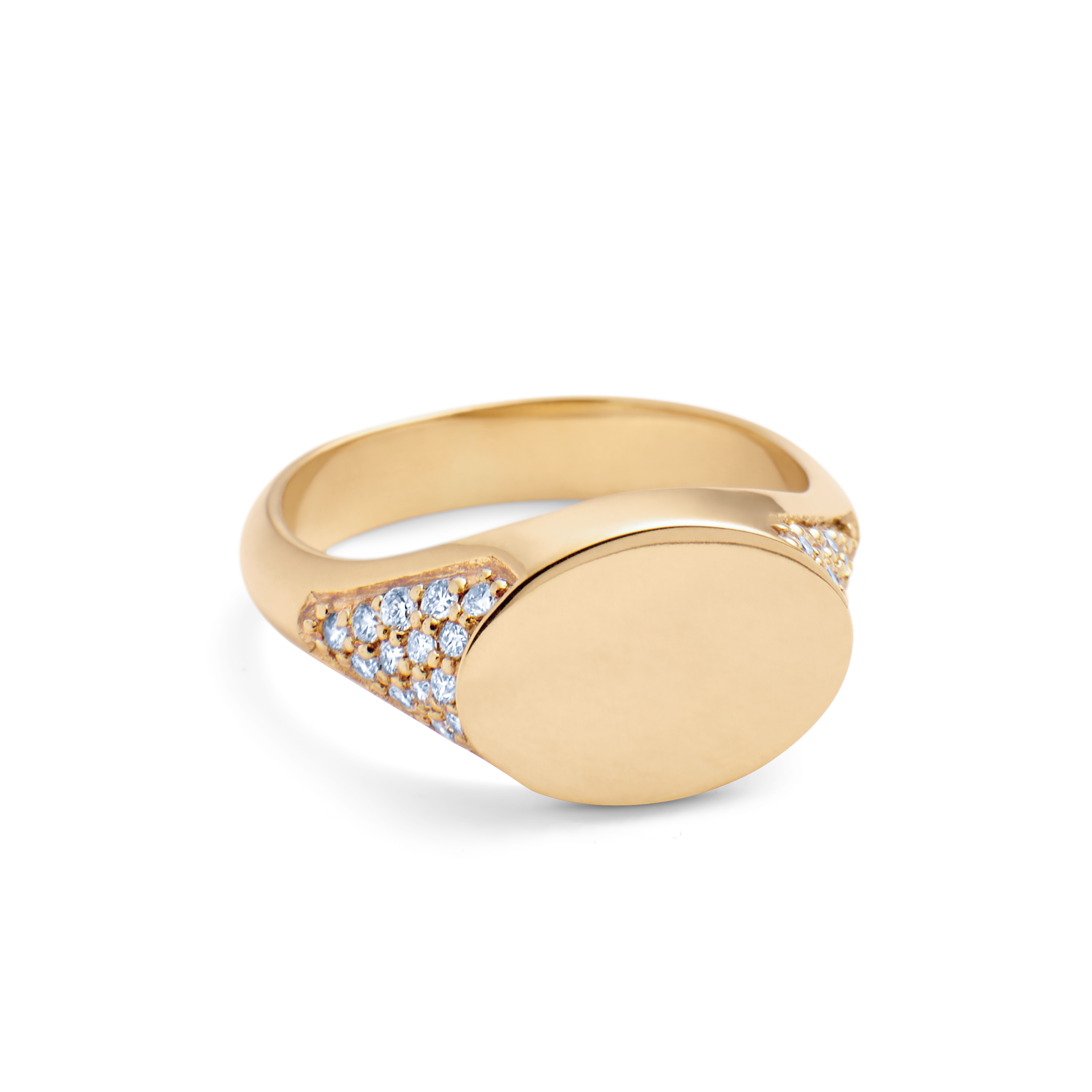 Signet Diamond Solid Ring - 18kt Yellow Gold