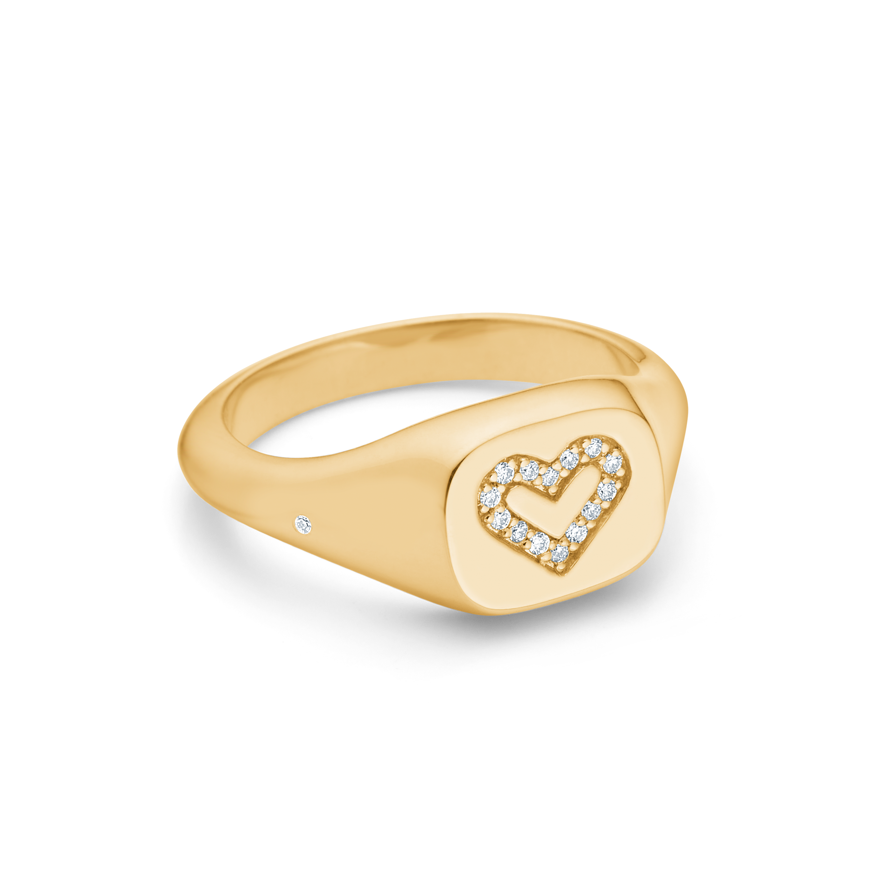 Signet Heart Diamond Solid Ring - 18kt Yellow Gold