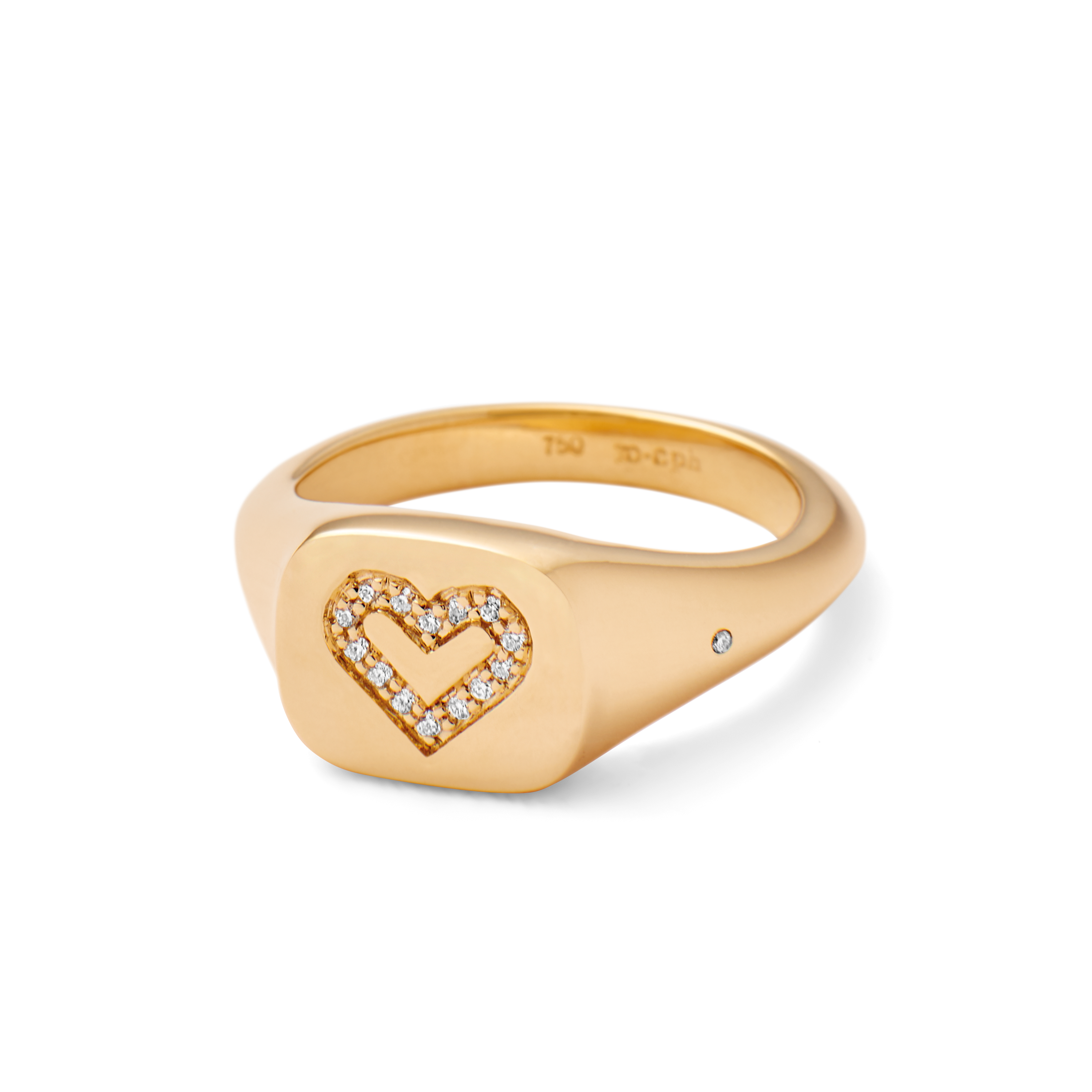 Signet Heart Diamond Solid Ring - 18kt Yellow Gold