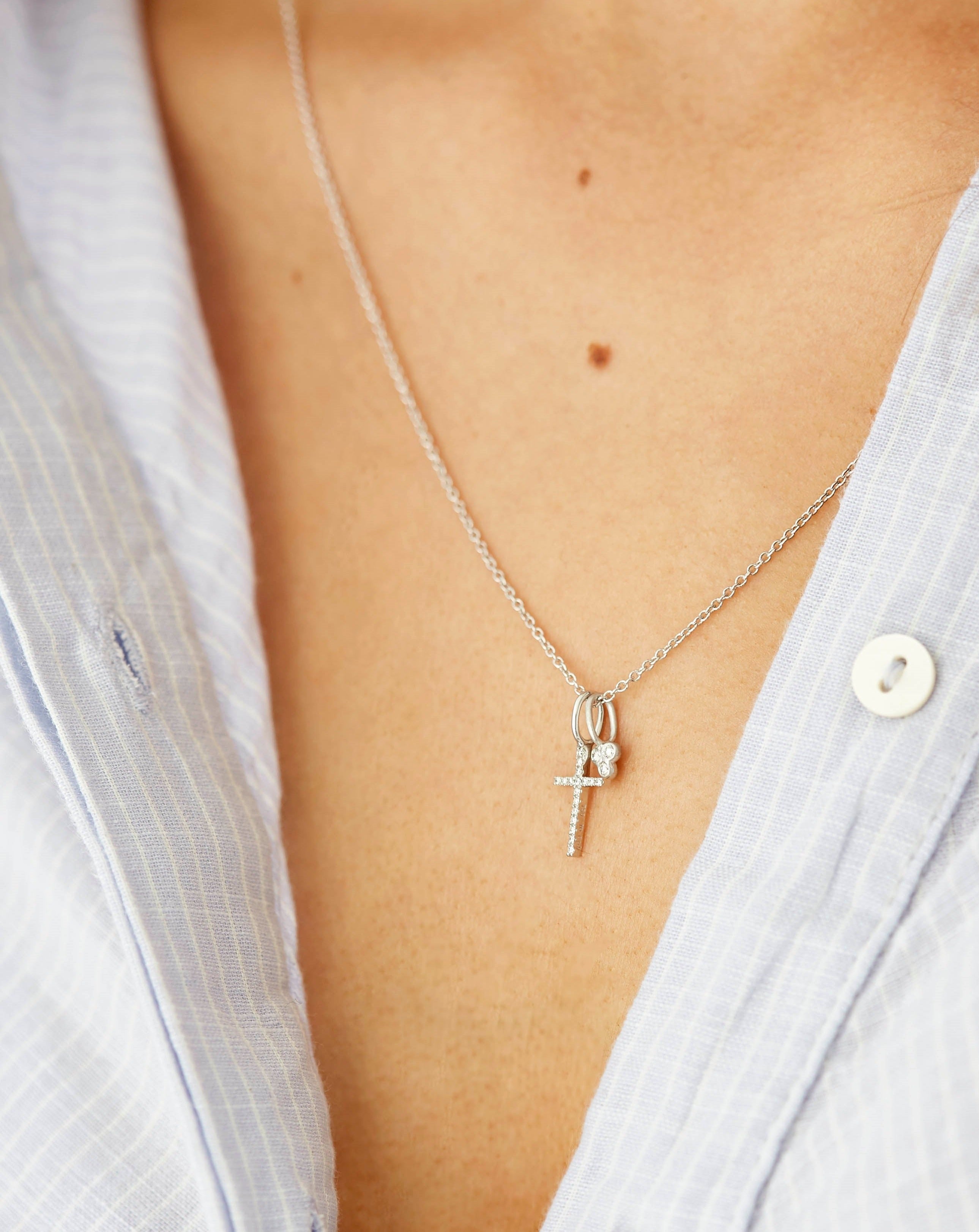 Symbols Cross Diamond Pendant - 18kt White Gold