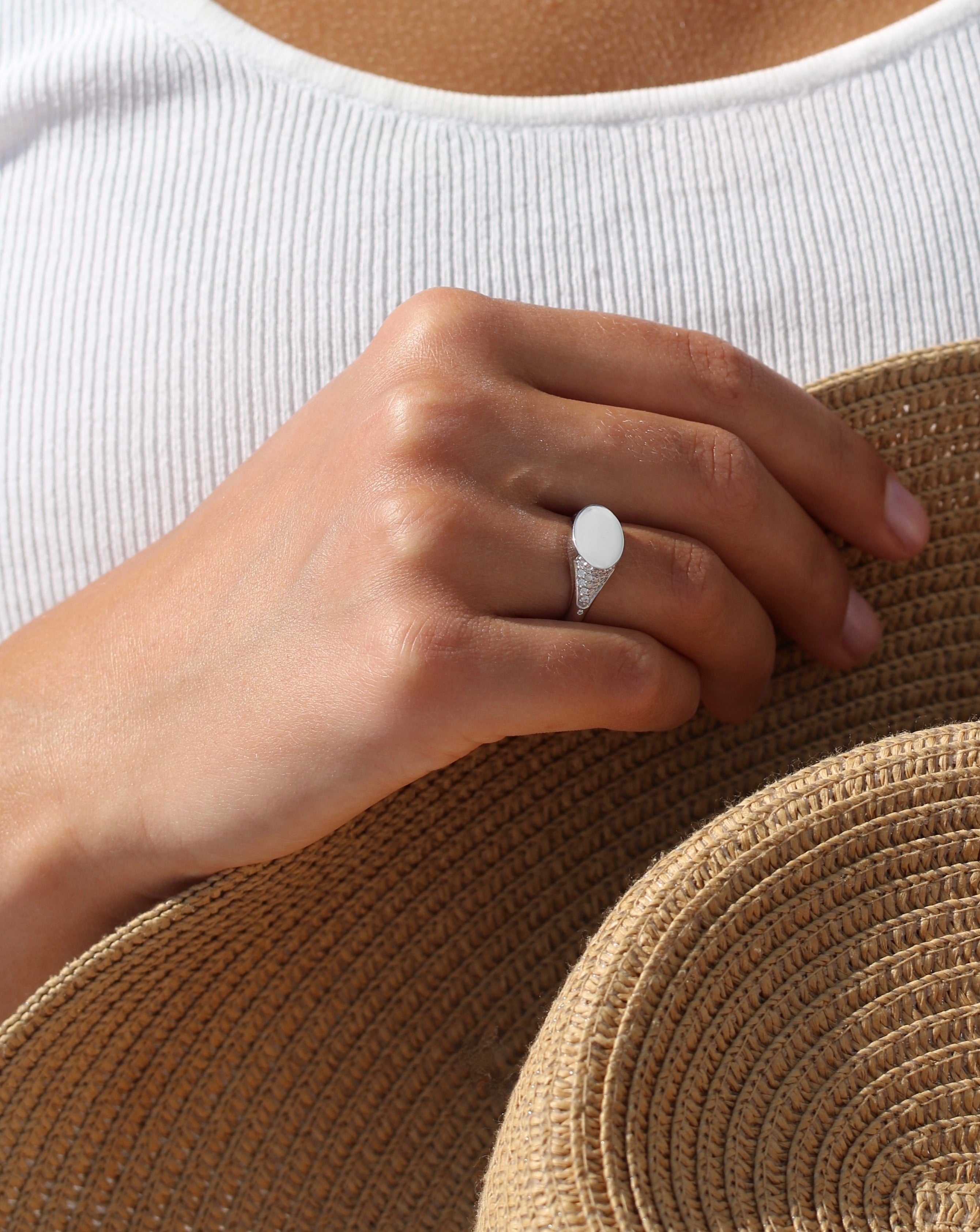Signet Diamond Solid Ring - 18kt White Gold