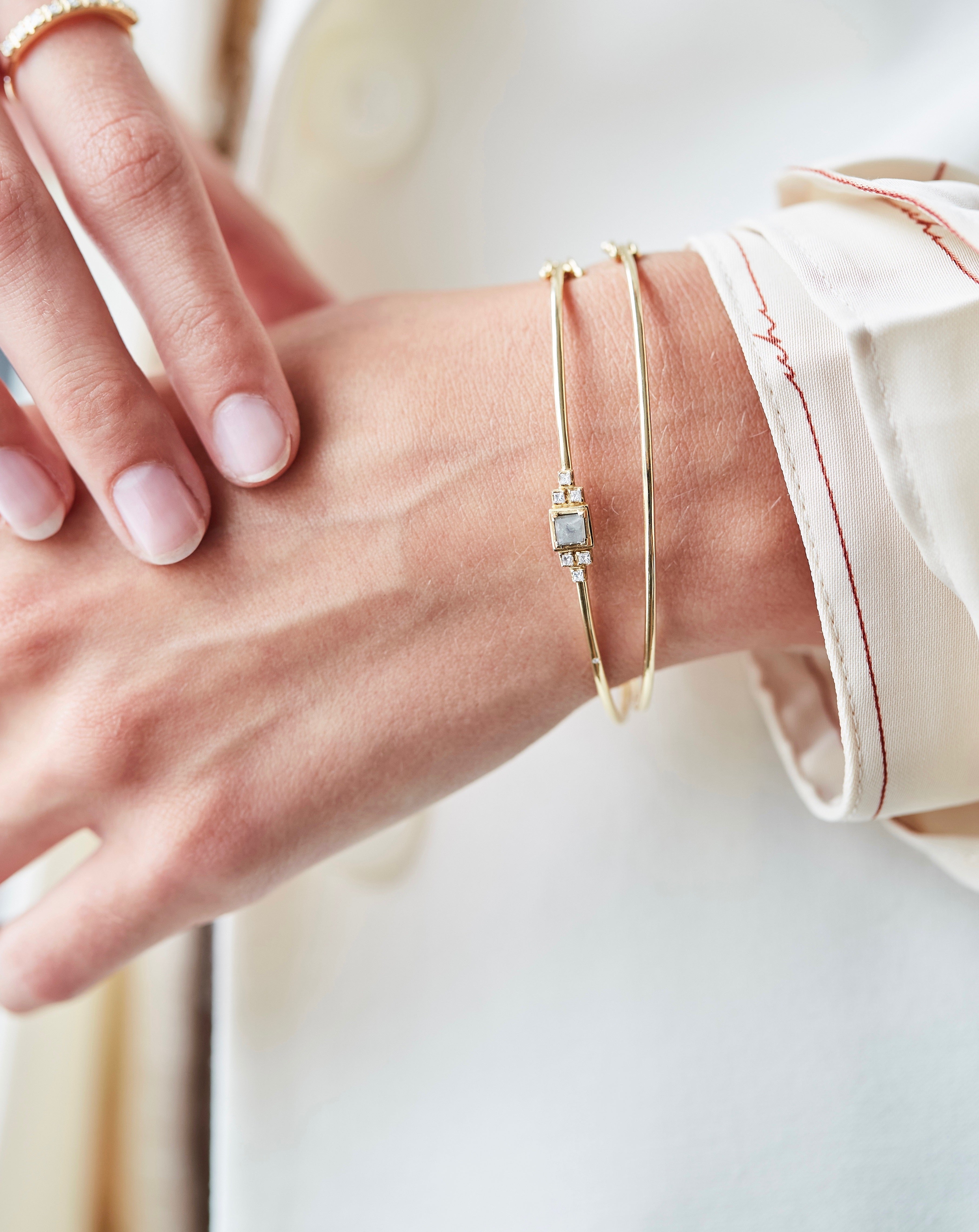 Raw Diamond Bangle - 18kt Yellow Gold