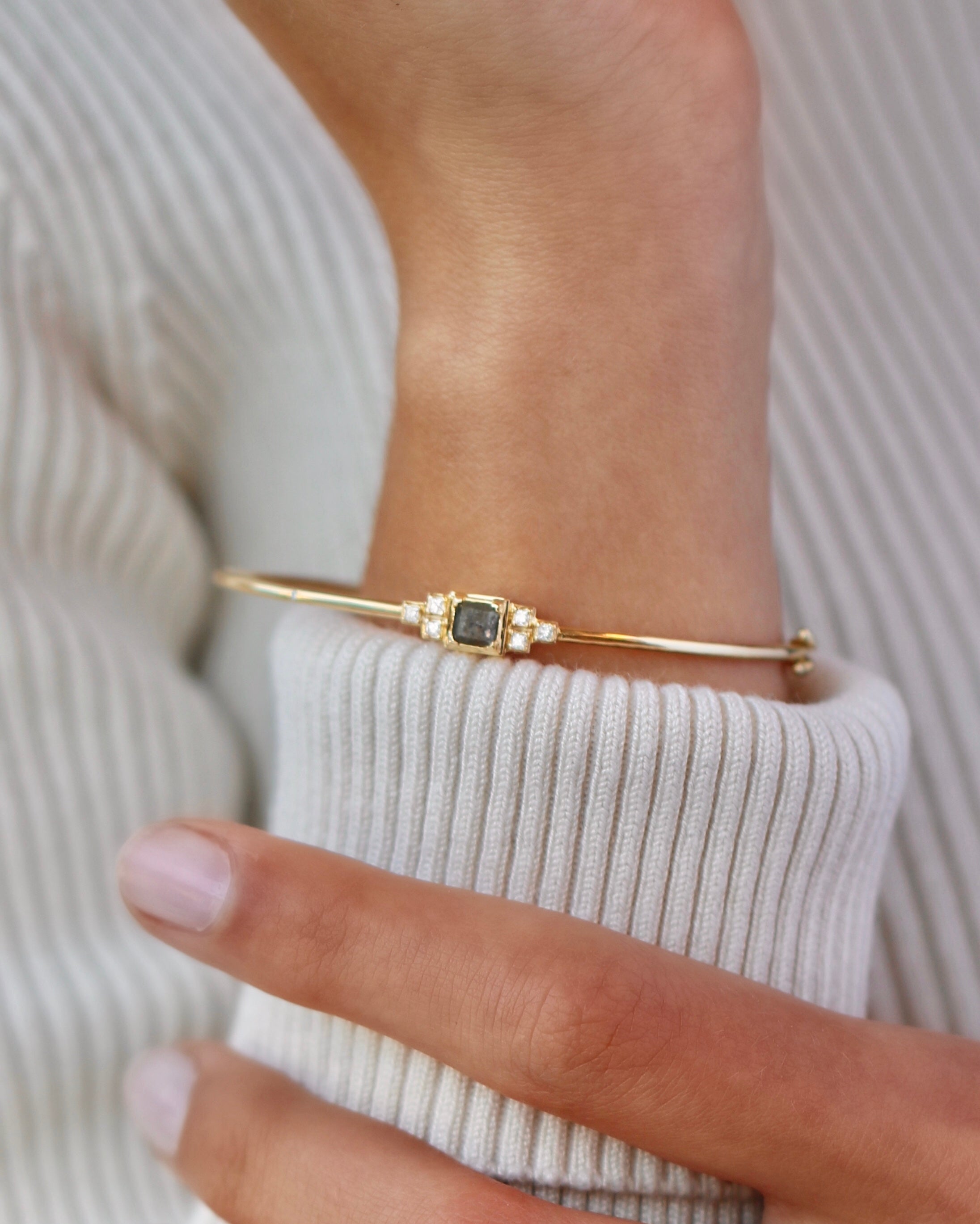 Raw Diamond Bangle - 18kt Yellow Gold
