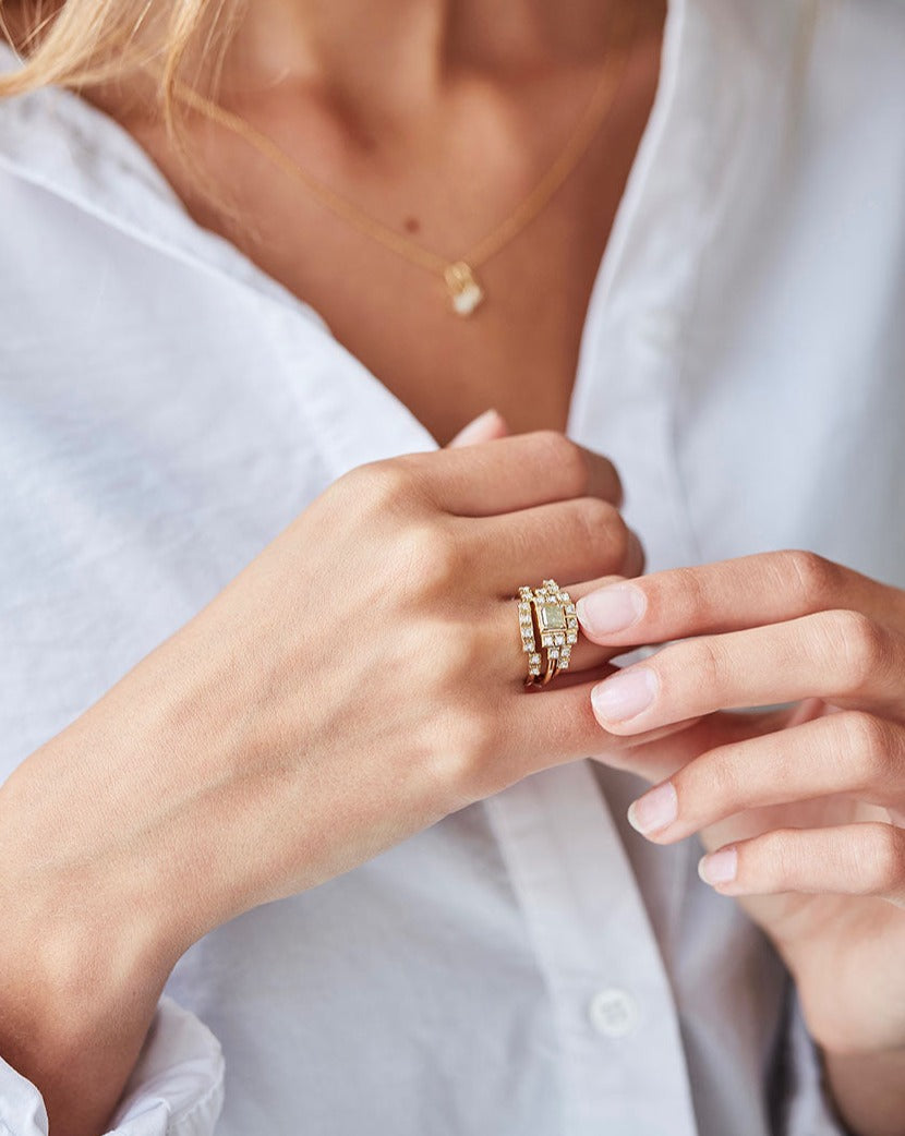 Raw Classic Diamond Ring Curve - 18kt Yellow Gold