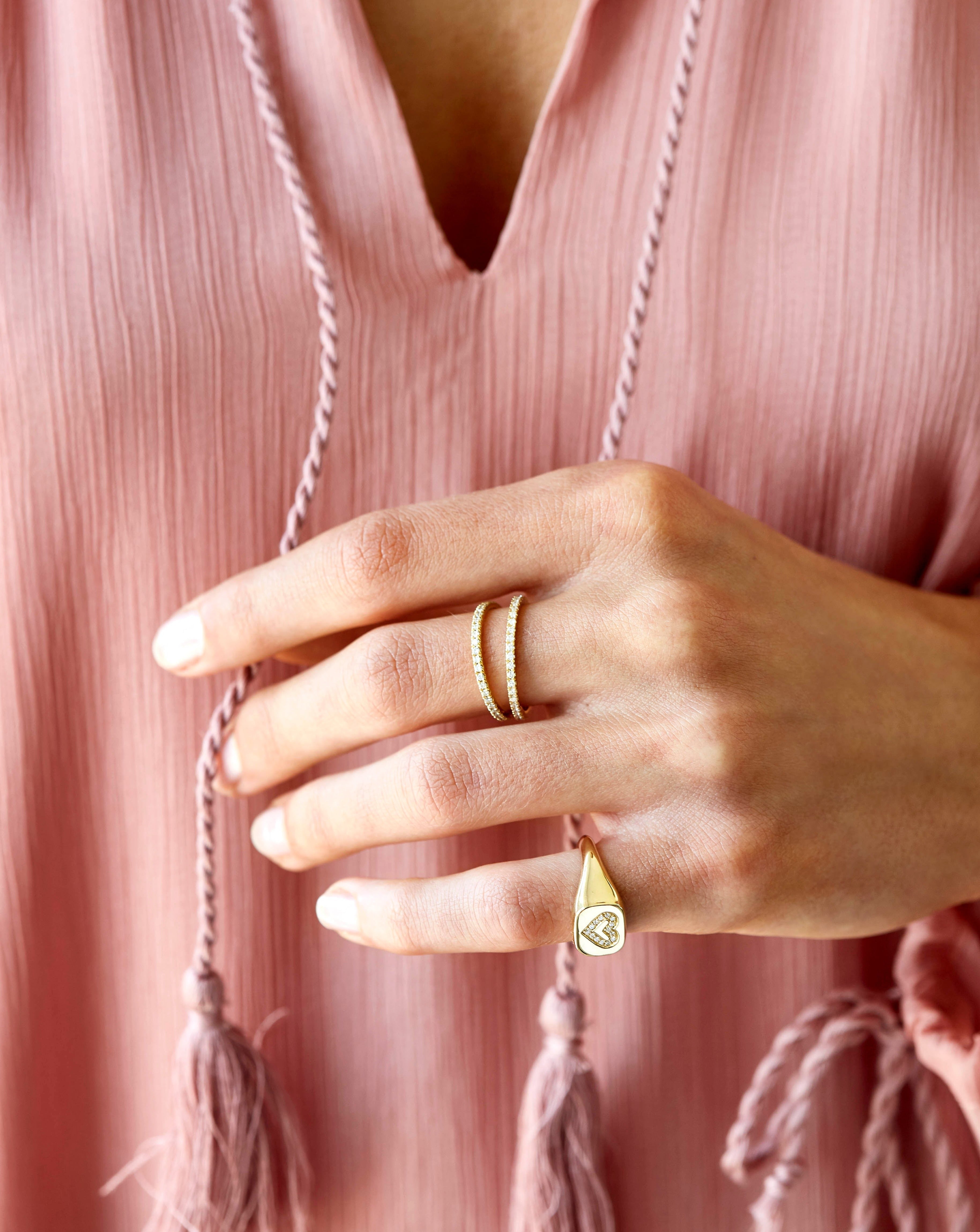 Signet Heart Diamond Solid Ring - 18kt Yellow Gold