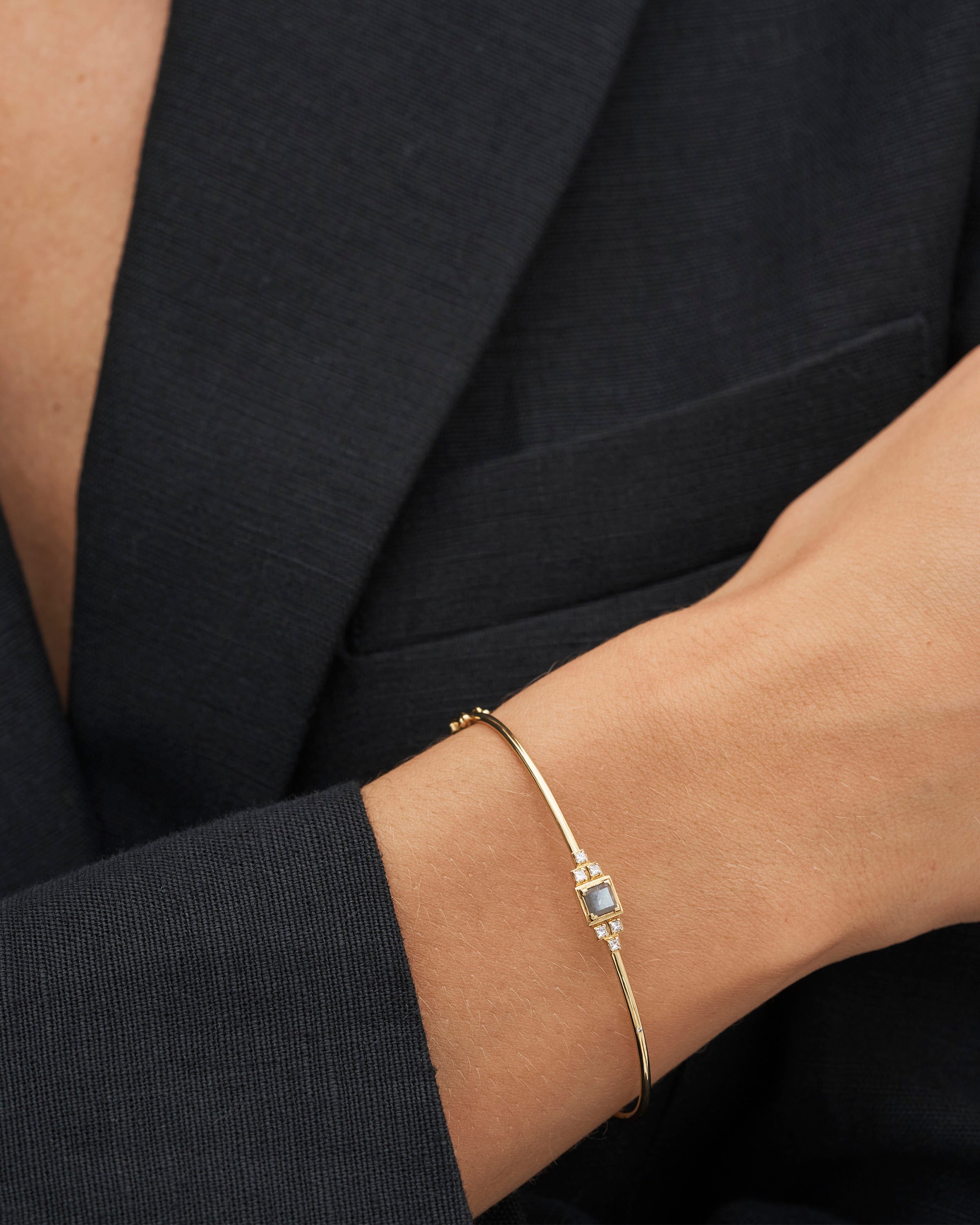 Raw Diamond Bangle - 18kt Yellow Gold
