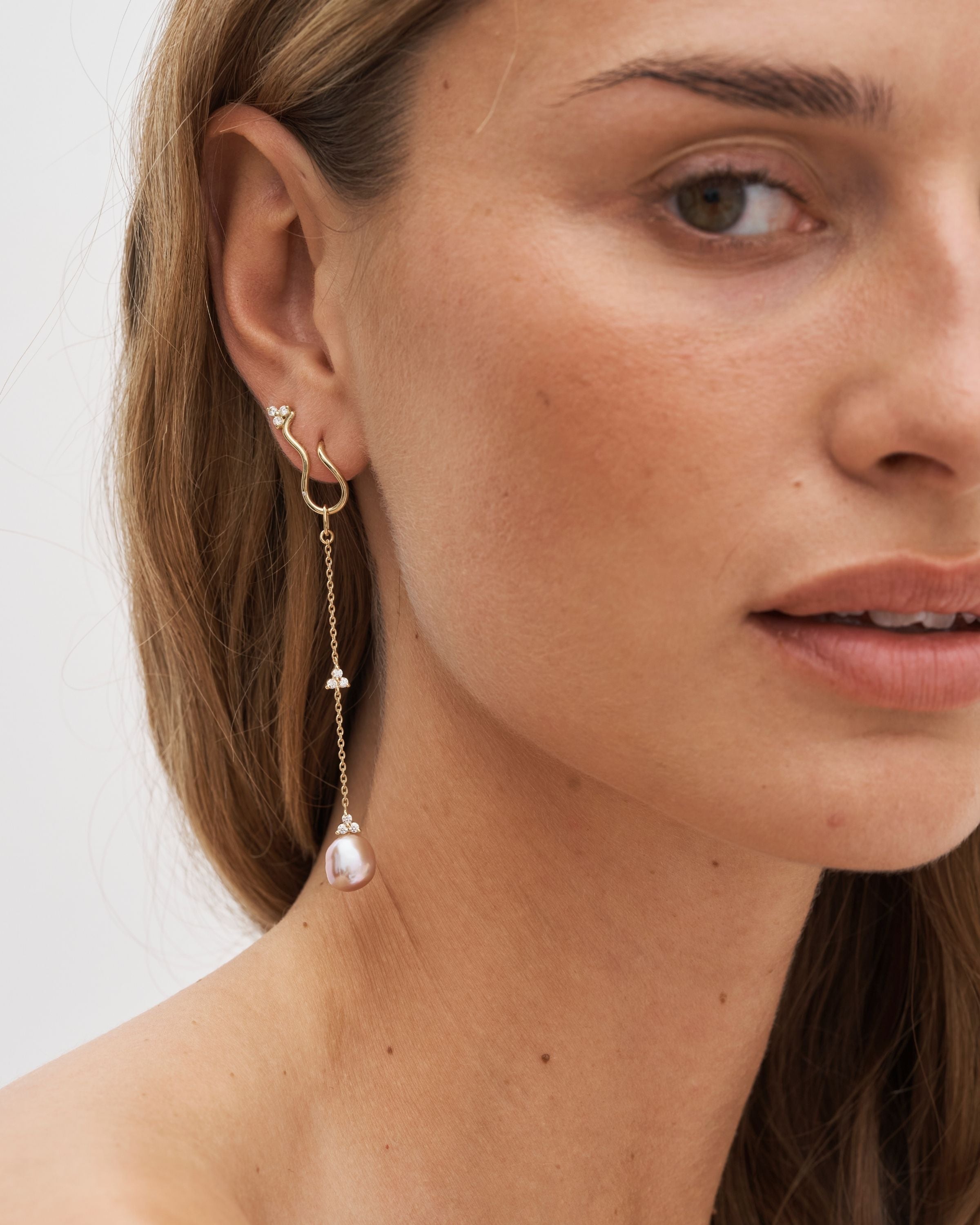 Fryd Pink Pearl Earring-Pendant L - 18kt Yellow Gold