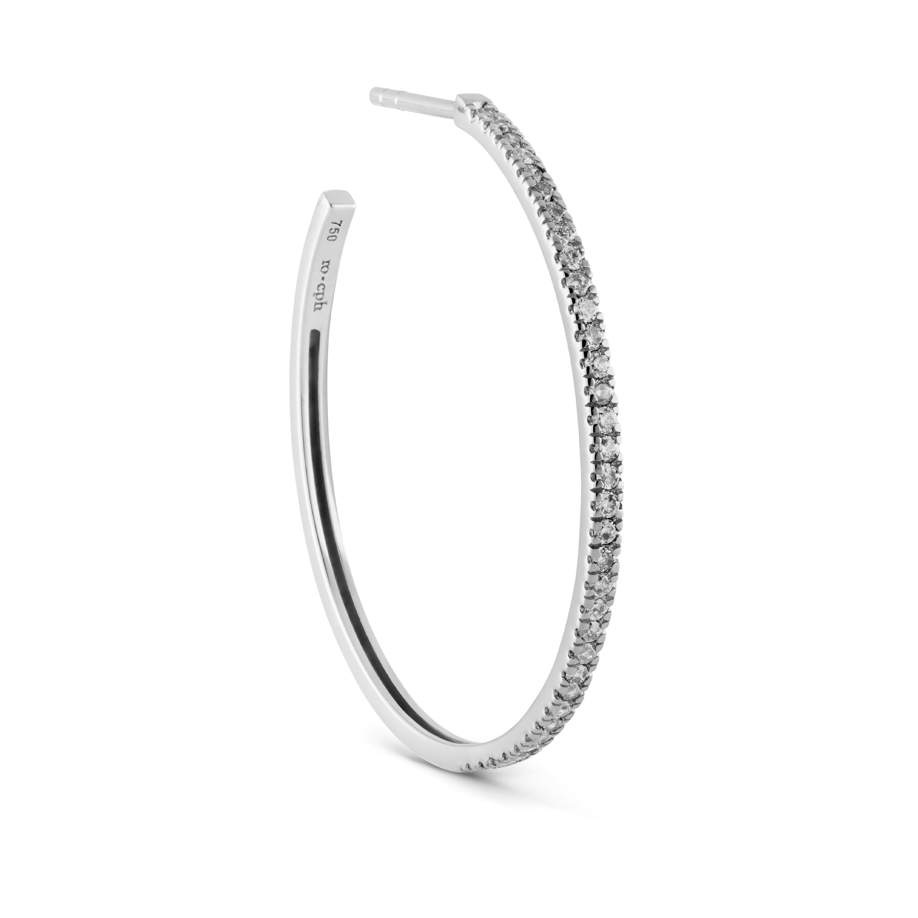 Rock Classic Grey Diamond Hoop L - 18kt White Gold