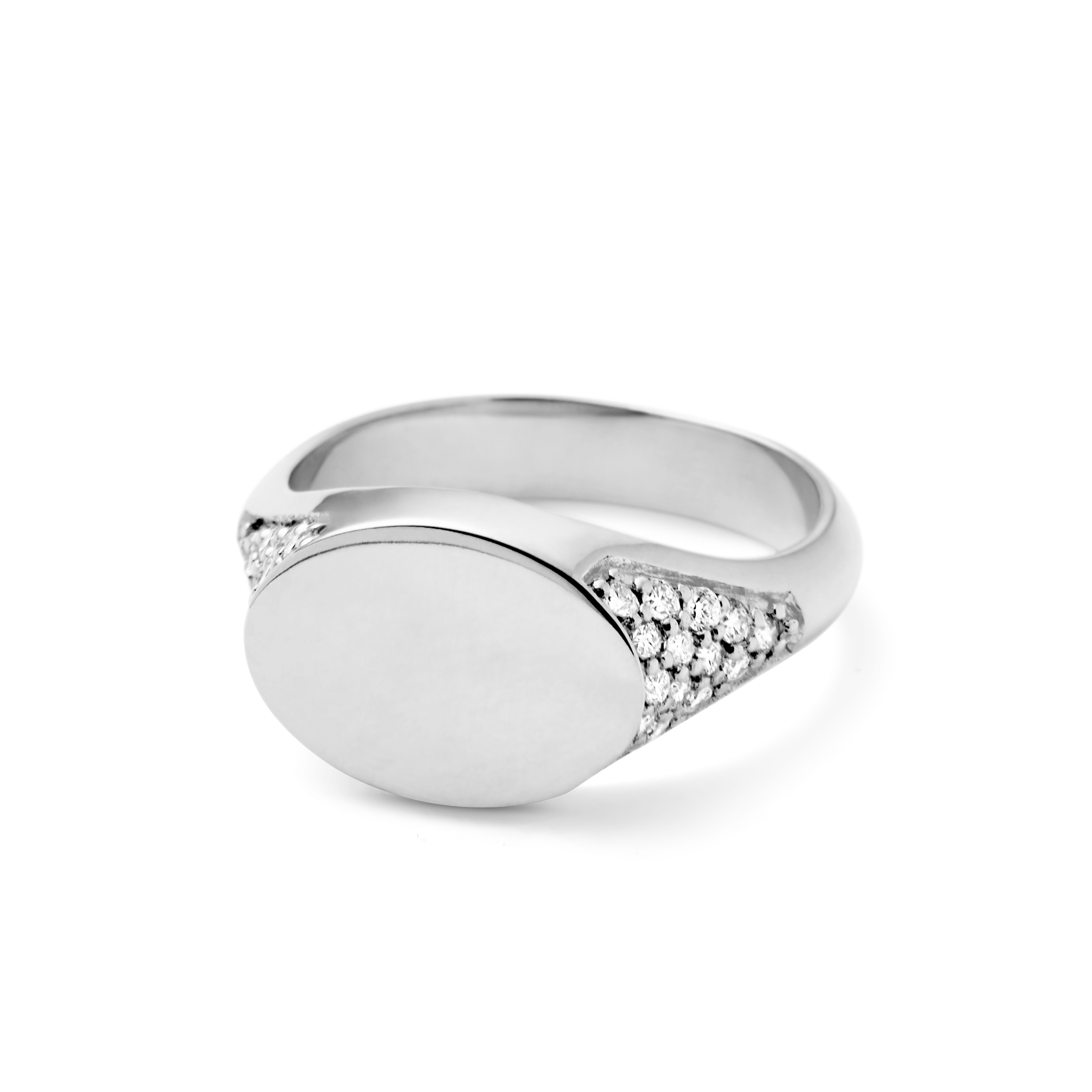 Signet Diamond Solid Ring - 18kt White Gold