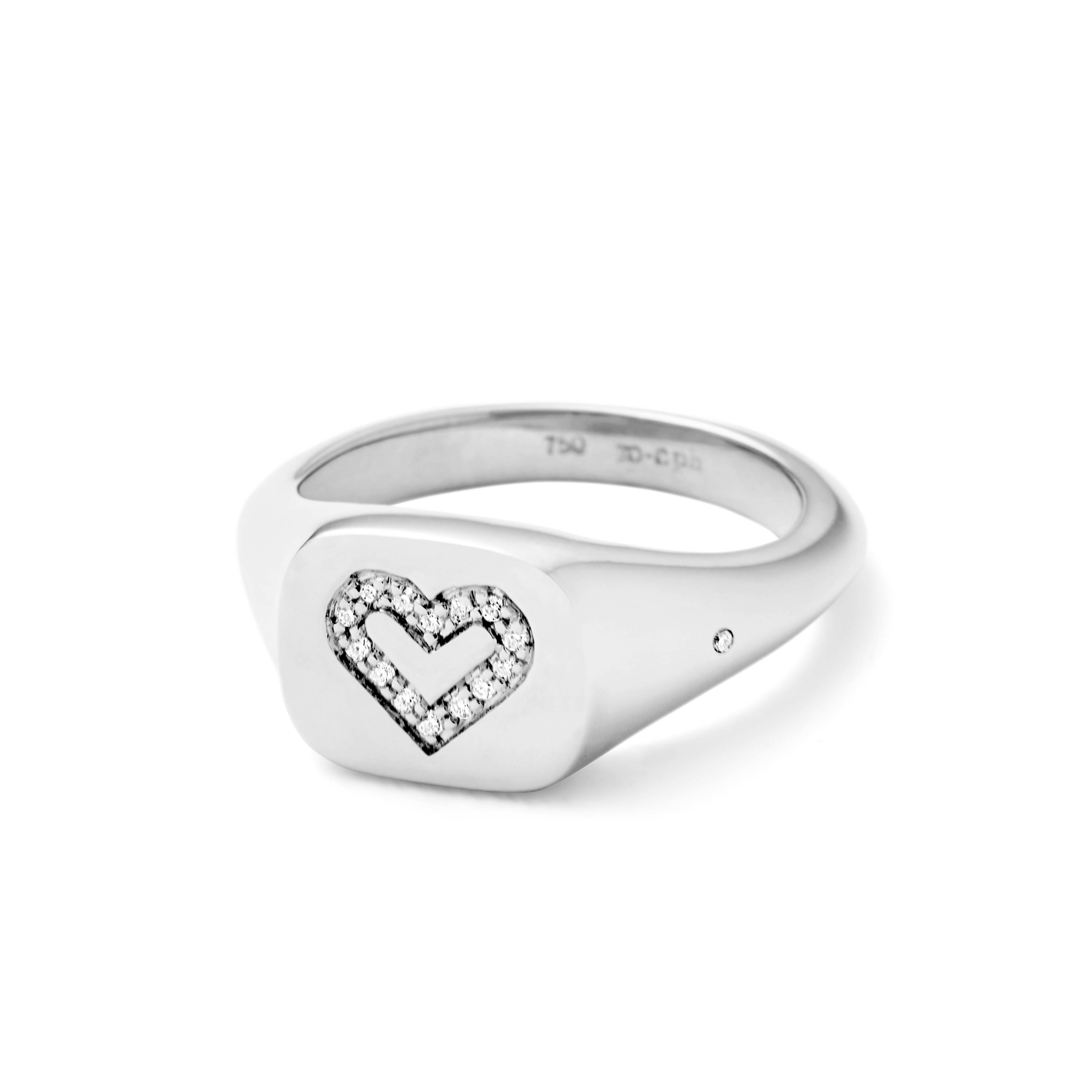 Signet Heart Diamond Solid Ring - 18kt White Gold