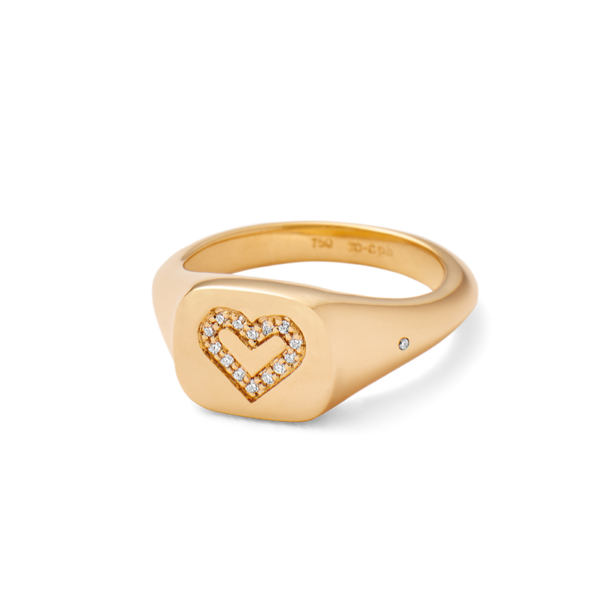 Rock Heart Signet Ring Solid - 18kt Yellow Gold