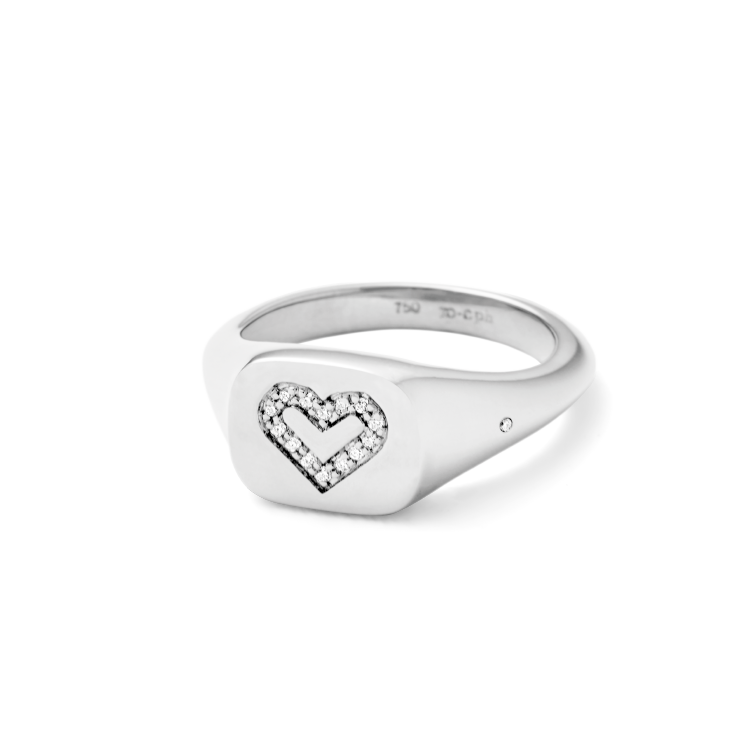 Rock Heart Signet Ring Solid - 18kt White Gold