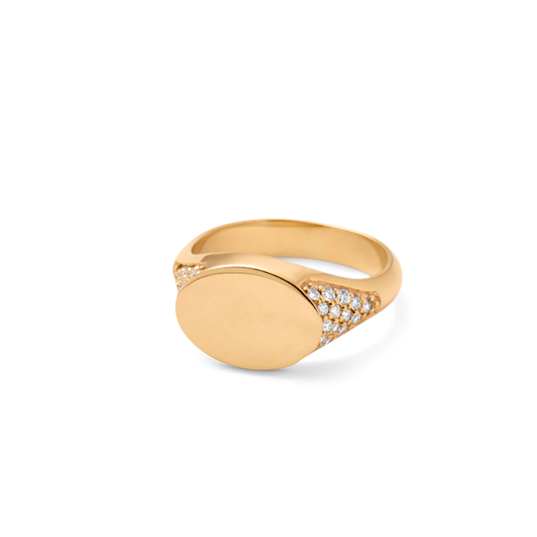 Rock Diamond Signet Ring Solid - 18kt Yellow Gold