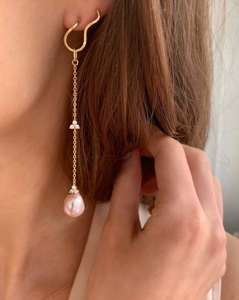 Fryd Pink Pearl Earring-Pendant L - 18kt Yellow Gold