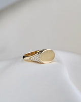 Rock Diamond Signet Ring with Back - 18kt Yellow Gold