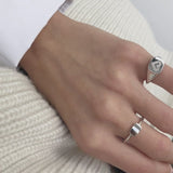 Rock Heart Signet Ring Solid - 18kt White Gold
